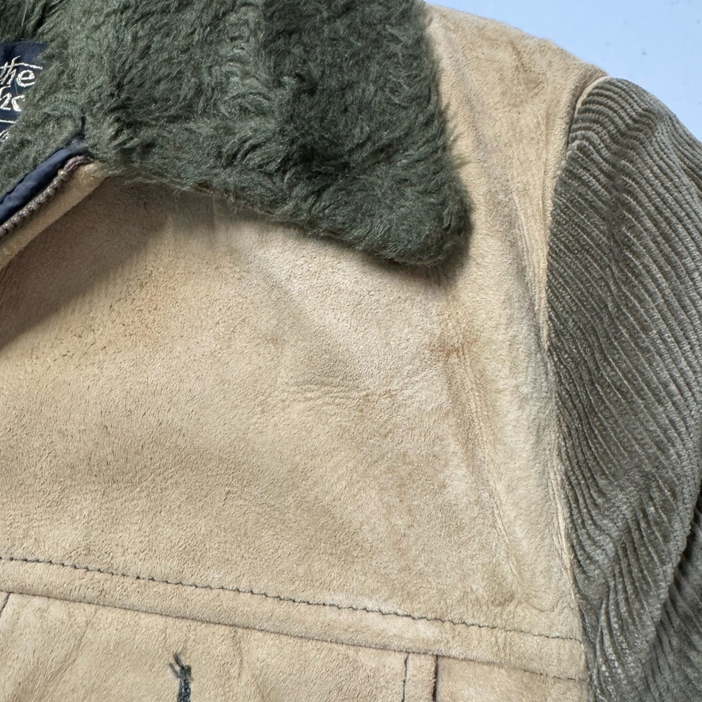 Sears The Leather Shop Jacket Mens 38 Tan Green Good Suede Corduroy Faux Fur - Picture 4 of 10